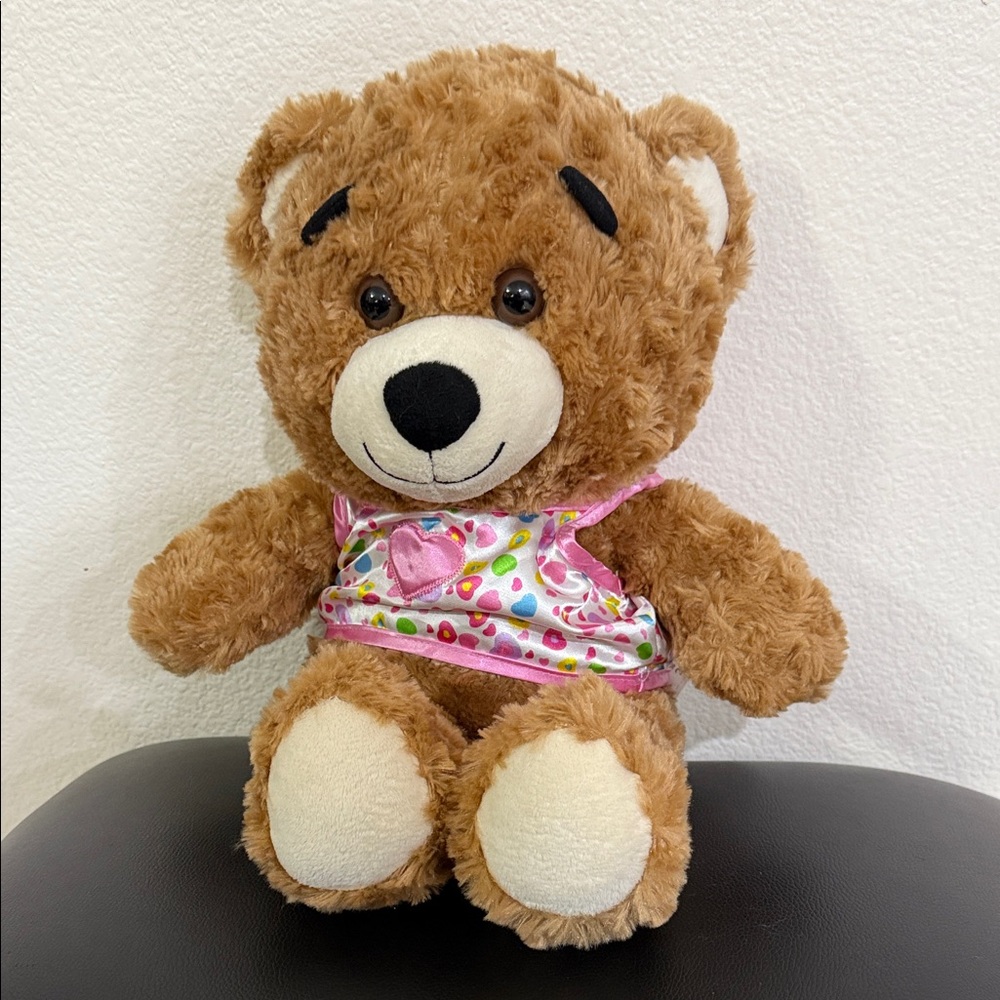 Build a Bear Brown Teddy Bear with Colorful Shirt EUC